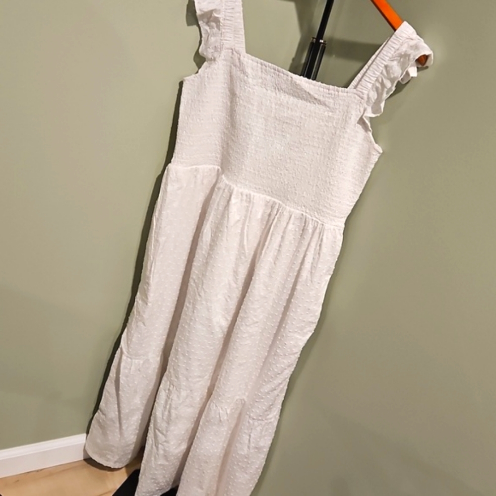 NEW! ANN TAYLOR LOFT Stripe Clip Smocked Ruffle Midi Dress XL. - Picture 3 of 7